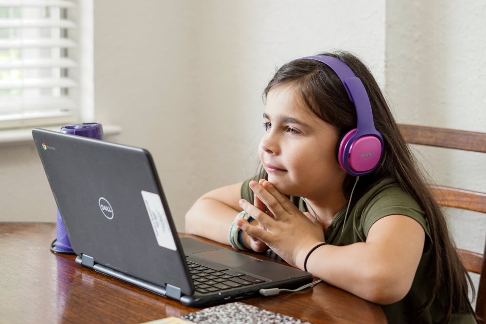 virtual homeschool field trip ideas for a little girl on her computer
