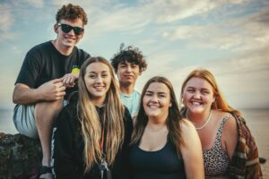group of high school friends smiling